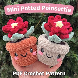 Patrón de crochet en PDF para mini flor de Pascua en maceta (flor de Pascua de crochet, flor de Pascua amigurumi, flor de Pascua de hilo grueso, MinniesCrochetFriend)