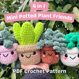 Mini Potted Plant Friends PDF Crochet Pattern (crochet plants, amigurumi plants, chunky yarn crochet plants, MinniesCrochetFriend)