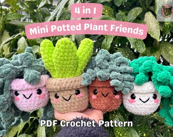 Mini Potted Plant Friends PDF Crochet Pattern (crochet plants, amigurumi plants, chunky yarn crochet plants, MinniesCrochetFriend)