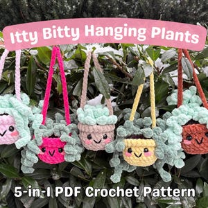 No-Sew Itty Bitty Hanging Plants PDF Crochet Pattern (crochet plants, hanging plants, chunky yarn plants, MinniesCrochetFriend)