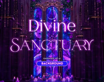Santuário Divino Fundo Roxo | Feito à mão | Papel de parede | Twitch | Vtuber | Lua | Rosas | Cenário | Sala | Youtube | Igreja | Gótico