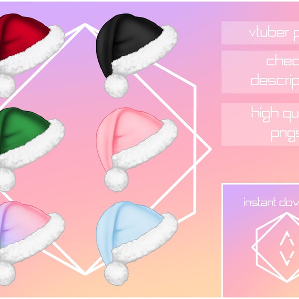 Santa Hats - Vtuber | Twitch | Youtube | Prop | Asset | Head | Accessory | Christmas | Kawaii | Cute | Colorful | Hat | Holiday
