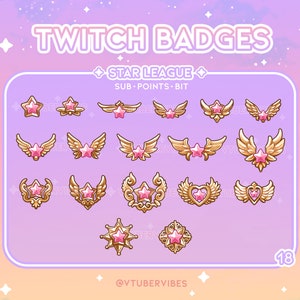 Star League Twitch Sub Badges | Set of 18 | Emotes | Icons | Star | Gem | Graphic | Chat | Subs | Channel Point | Gold |Discord | Cute |