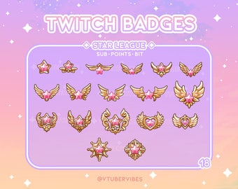 Star League Twitch Sub Badges | Set of 18 | Emotes | Icons | Star | Gem | Graphic | Chat | Subs | Channel Point | Gold |Discord | Cute |