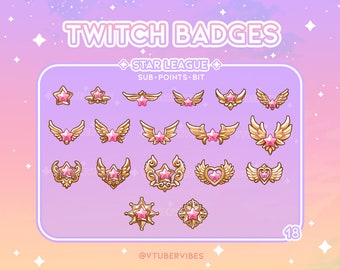 Star League Twitch Sub Badges | Set of 18 | Emotes | Icons | Star | Gem | Graphic | Chat | Subs | Channel Point | Gold |Discord | Cute |