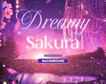 Fundo de Sakura dos Sonhos | Papel de Parede | Feito à Mão | Twitch | Vtuber | Paisagem | Quarto | Flor de Cerejeira | Streamer | Youtube | Céu
