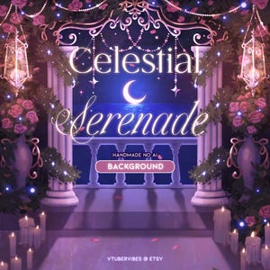 Fondo de serenata celestial / Hecho a mano / Fondo de pantalla / Twitch / Vtuber / Luna / Rosas / Paisaje / Habitación / Balcón / Streamer / Youtube /