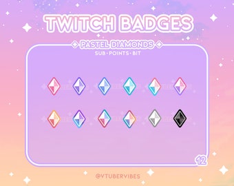 Pastel Diamond Twitch Sub Badges | Set of 12 | Icons | Diamond | Gem | Graphic | Chat | Subscribers | Emotes