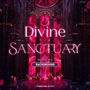 Divine Sanctuary Background Red | Handmade | Wallpaper | Twitch | Vtuber | Moon | Roses | Scenery | Room | Youtube | Church | Gothic