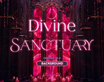 Santuário Divino Fundo Vermelho | Feito à mão | Papel de parede | Twitch | Vtuber | Lua | Rosas | Cenário | Sala | Youtube | Igreja | Gótico