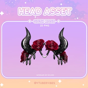 Goth Rose Horns - Black and Red | Vtuber | Twitch | Youtube | Kawaii | Cute | Prop | Moon | Horns | Crystals | Accessory