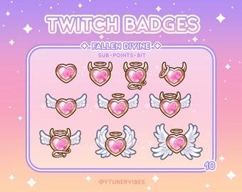 Fallen Divine WHITE Twitch Sub Badges | Conjunto de 13 | Emotes | Ícones | Coração | Subs | Pontos do Canal | Anjo | Chifres | aréola