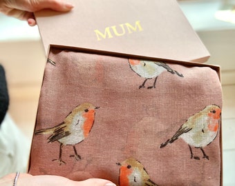 Robin Print Scarf In a Gift Box