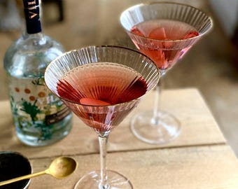 Set of Two Ribbed Gold Rimmed Martini Glasses TWO WEEK LEAD time