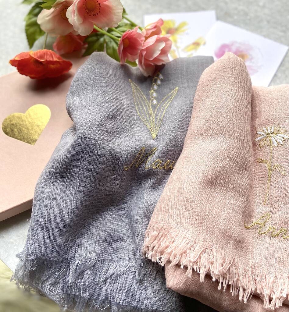 Birth Flower Scarf And Card In A Gift Bag