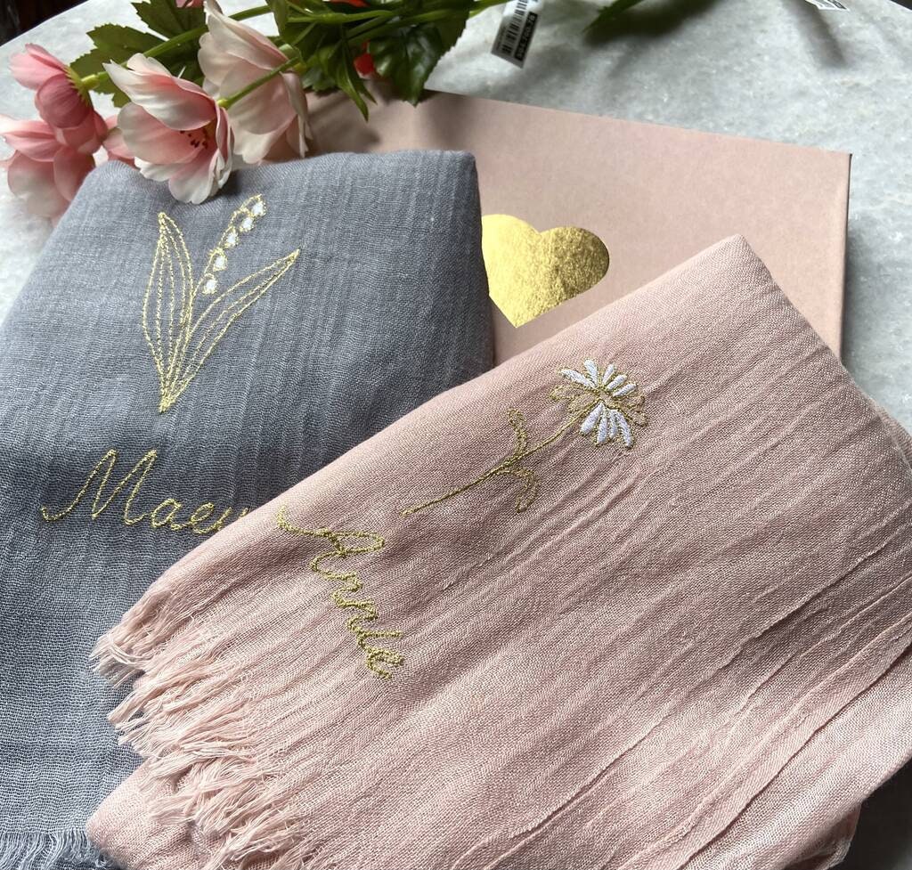 Birth Flower Scarf And Card In A Gift Bag