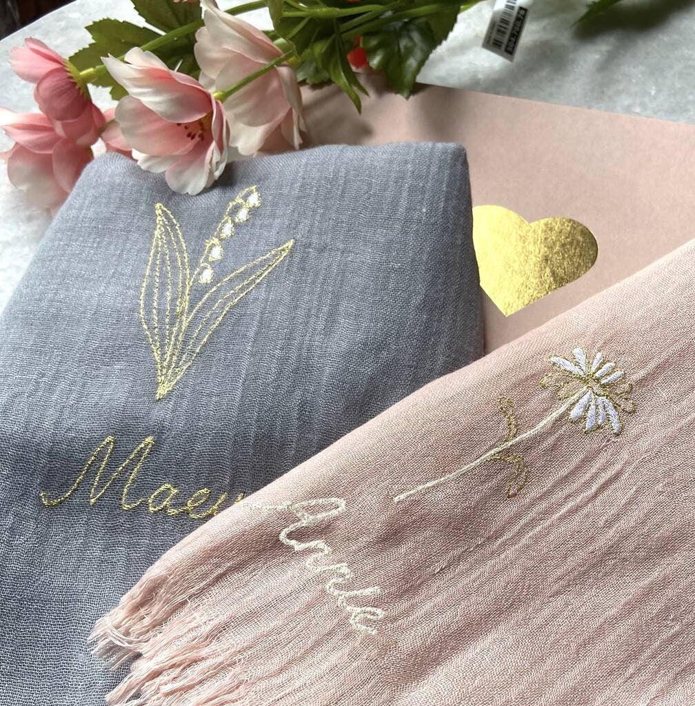 Birth Flower Scarf And Card In A Gift Bag