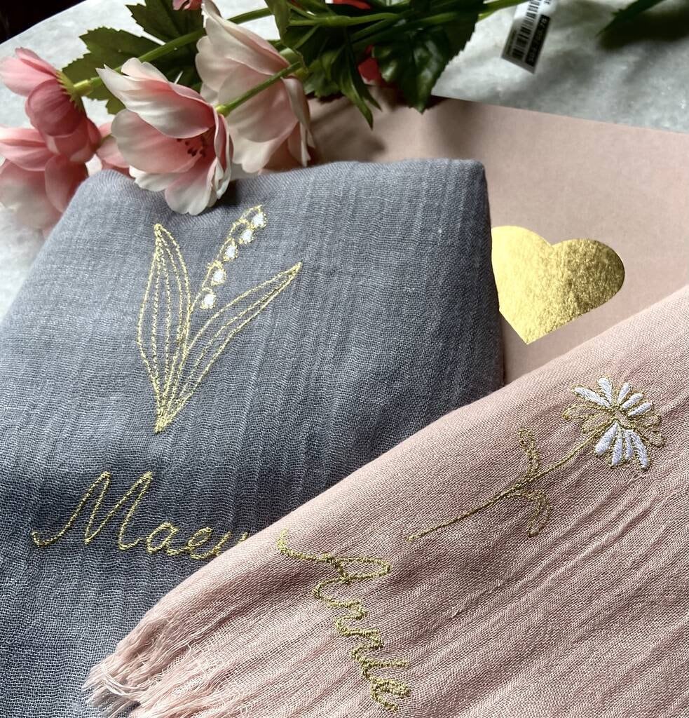 Birth Flower Scarf And Card In A Gift Bag
