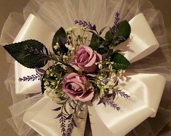 Beautiful lavender / purple white or Ivory church aisle pew bows; wedding decorations; Silk/fake Flowers bouquets, reception decor