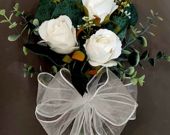 Gorgeous Pew arrangement! Church decorations, wedding, reception, bridal flowers, silk wedding flowers