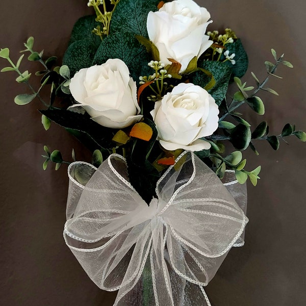 Gorgeous Pew arrangement! Church decorations, wedding, reception, bridal flowers, silk wedding flowers