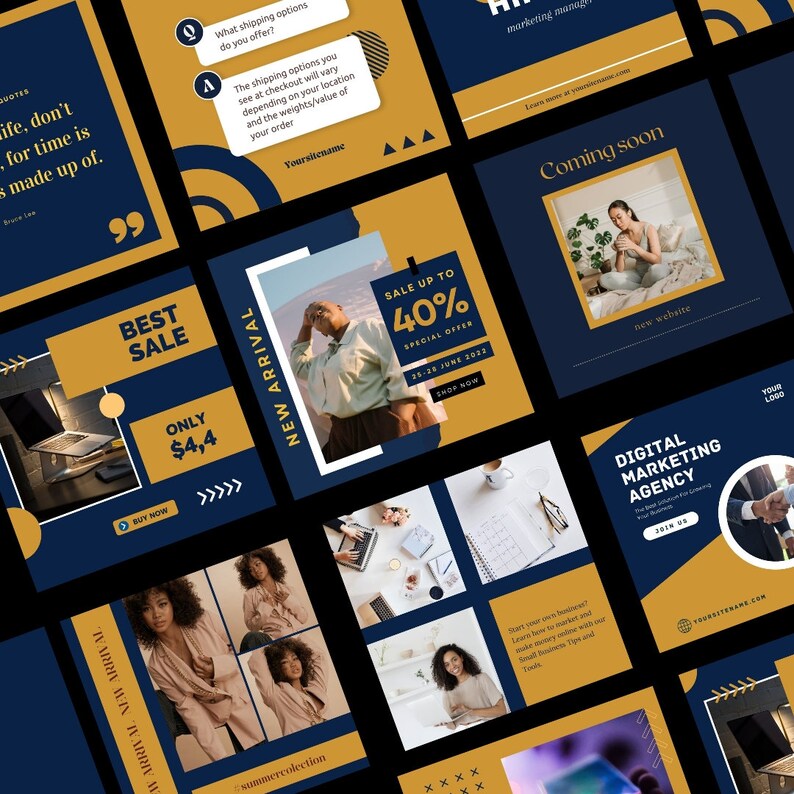 Blue & Gold Instagram Templates | 20 Instagram Templates| Instagram ...