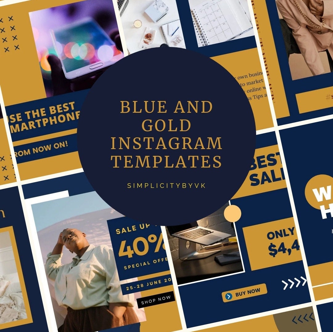 Blue & Gold Instagram Templates | 20 Instagram Templates| Instagram ...