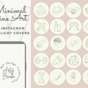 64 Line Art Instagram Highlight Covers | Minimal Line Art Highlight Icons | Minimalist | Neutral Instagram Story Icons | Boho Highlights
