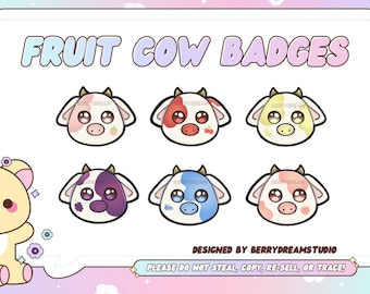 Fruit Cow Badges/Cute Badges/Kawaii Twitch Badges/ 6 Pack