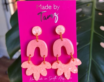 Resin glitter peach earrings | Bright earrings | Statement Earrings | presents for her | Christmas gifts | Flower earrings