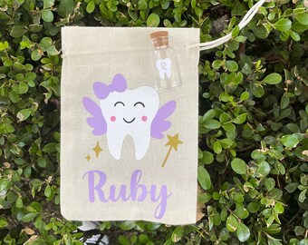 Personalised Tooth Fairy Pouch with Mini Glass Jar l Tooth Fairy l Tooth Fairy Bag l Custom Tooth Fairy Bag l Tooth Fairy Jar