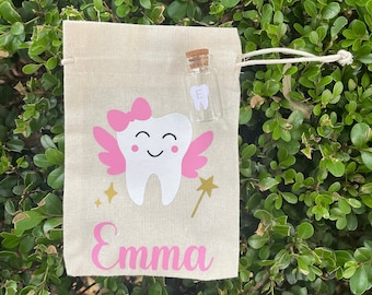 Personalised Tooth Fairy Pouch with Mini Glass Jar l Tooth Fairy l Tooth Fairy Bag l Custom Tooth Fairy Bag l Tooth Fairy Jar