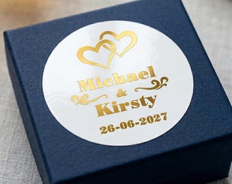 Personalised Waterproof Wedding Stickers / Custom Real Gold or Silver Foil, Black or White / Clear or White Sticker