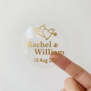 Personalised Waterproof Wedding Stickers / Custom Real Gold or Silver Foil, Black or White / Clear or White Sticker