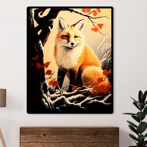 Japanese Fox Art, Fox Art Print, Fox Art Poster, Animal Wall Decor, Floral Art, Animal Art, Gift idea, Digital Download, Art by GiftArtSmile
