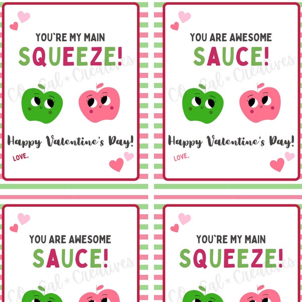 Valentine's Day Applesauce Pouch Tag | Awesome SAUCE | Main SQUEEZE