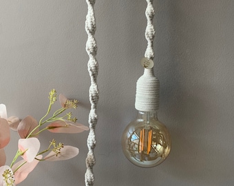 Long macrame cord lamp, macrame pendant lamp, white cotton minimalist lamp, boho hanging light, portable lamp, vanlife, EUROPEAN PLUG