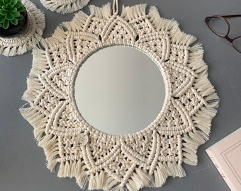 Macramé spiegel - Boho spiegel - Mandala macrame - Tiny house & Vanlife - Kamer decoratie - Boho deco - Hangende spiegel - Kerstcadeau