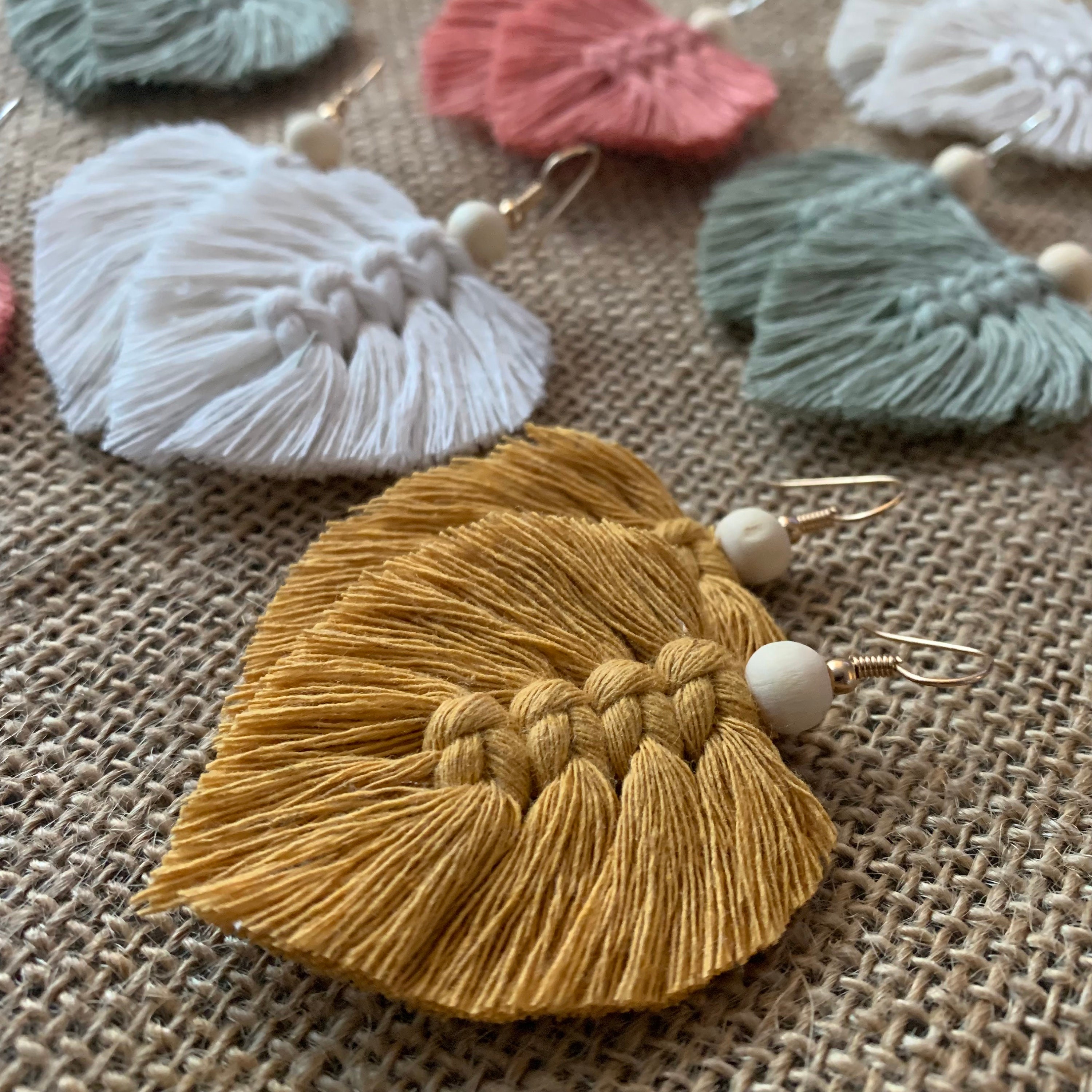 Macrame leaf earrings deals