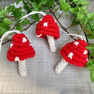 Adorable macrame mushrooms, boho autumn decoration, Christmas tree ornament, car charm, forest and nature themed nursery, ecofriendly gift