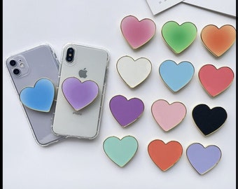 Heart with Gold Rim/Edge Phone Grips | Ombre, Gradient, Solid Heart Shaped with Gold Electroplating Phone Holders