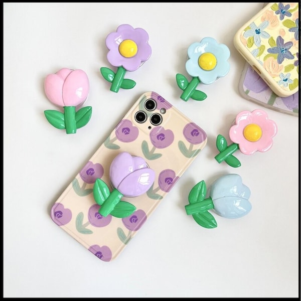 Cute 3D Tulip/Daisy Flower Phone Grips | Extendable Phone Holders