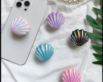 Seashell Phone Grips | Glitter/Iridescent Shiny Clam Shell Phone Holders