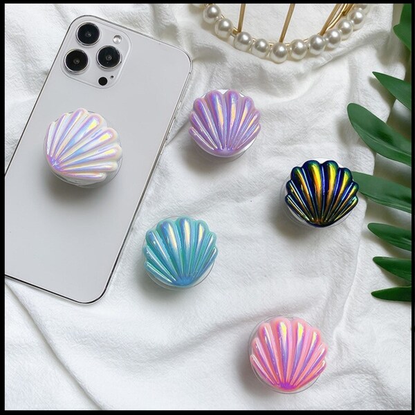 Seashell Phone Grips | Glitter/Iridescent Shiny Clam Shell Phone Holders