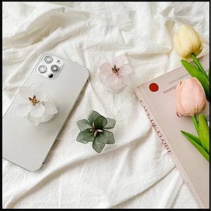 Sheer Flower Epoxy Phone Grips | Dainty Flower Phone Holder Brackets