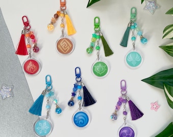 Handgemaakte Genshin Impact Element Visions - unieke acrylfotosleutelhangers met kralen