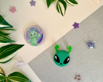 Insignia y pegatinas de extraterrestre y tiburón de IKEA - Felpa y brillo