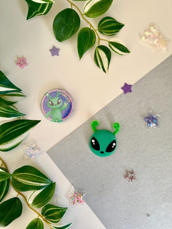 IKEA Alien and Shark Pin Badge and Stickers - Plush + Glossy