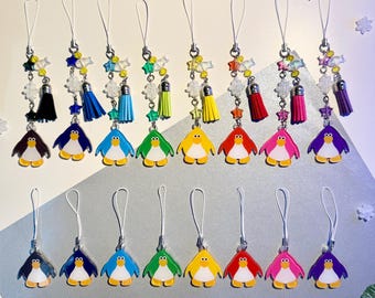 Mini dije acrílico de pingüino y dije para teléfono con cuentas