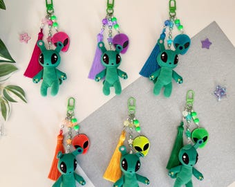 Handmade IKEA Alien Beaded Keychain Colourful Charm